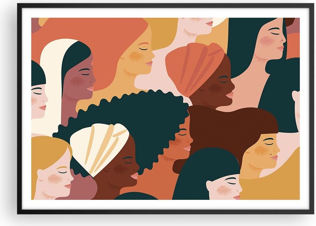 Gerahmtes Poster - Schwarzer Rahmen - Frauen Multikulturalismus Modern - 100x70 cm - Wand Bild - Wanddeko - Wandbilder - Kunstposter - Wandposter -...