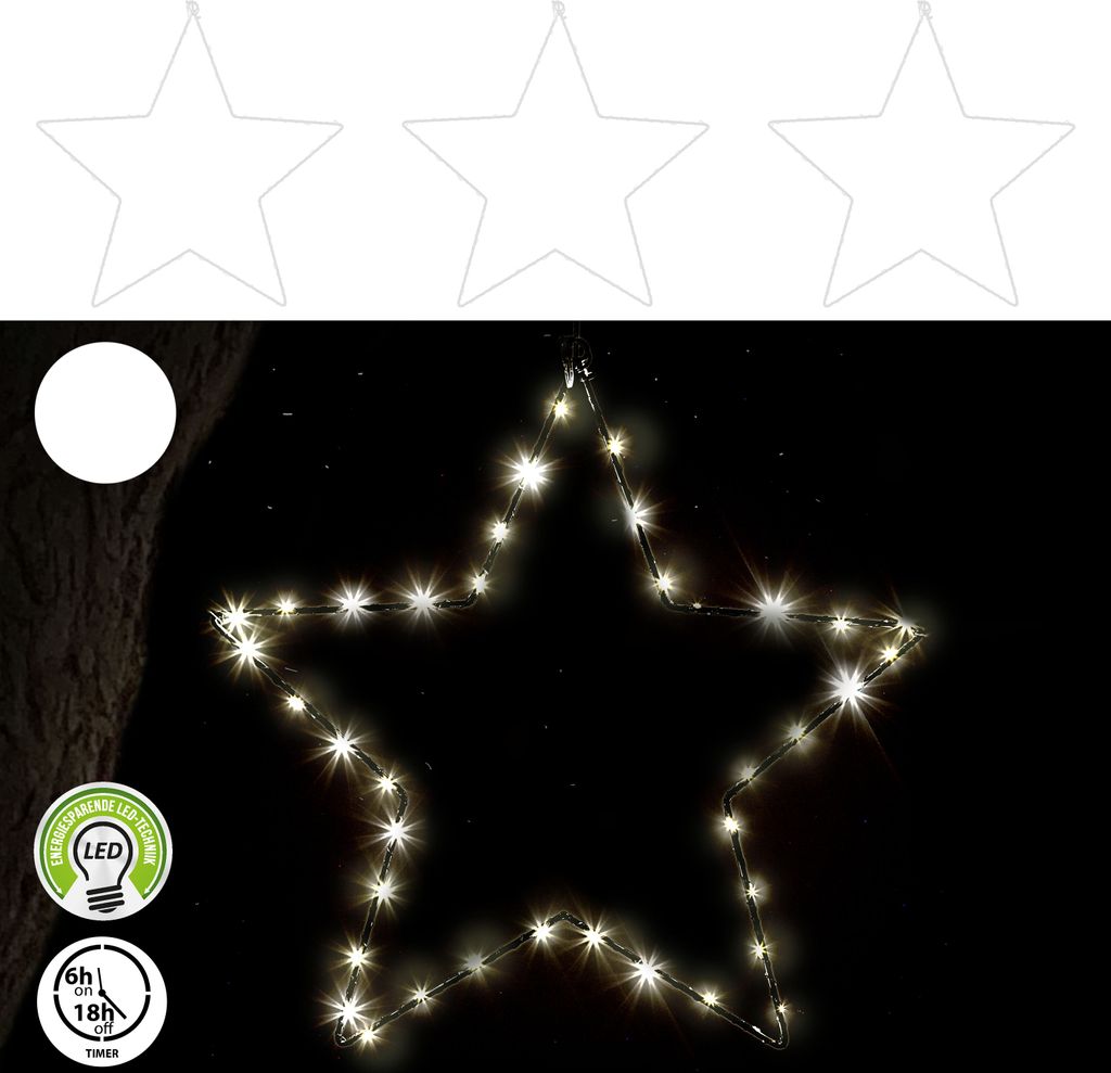 LED Stern 3er Set weiß 20 LEDs Ø20cm Eisen Kunststoff batteriebetrieben Weihnachtsstern zum Aufhängen Leuchtstern Gartendekoration