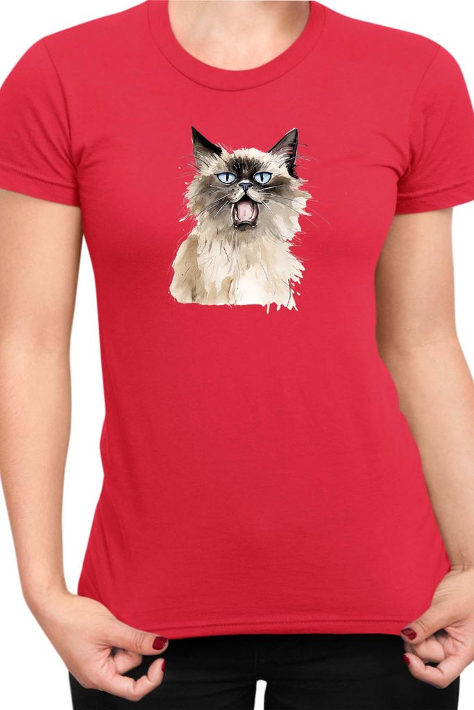 Damen T-Shirt Funny Cats Breeds Birman Cat 013, Lady XL / Rot