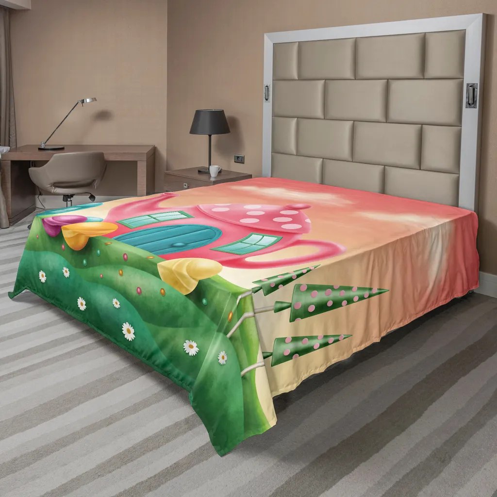Drap plat ABAKUHAUS Wonderland théière rose et vert - 266 x 260 cm