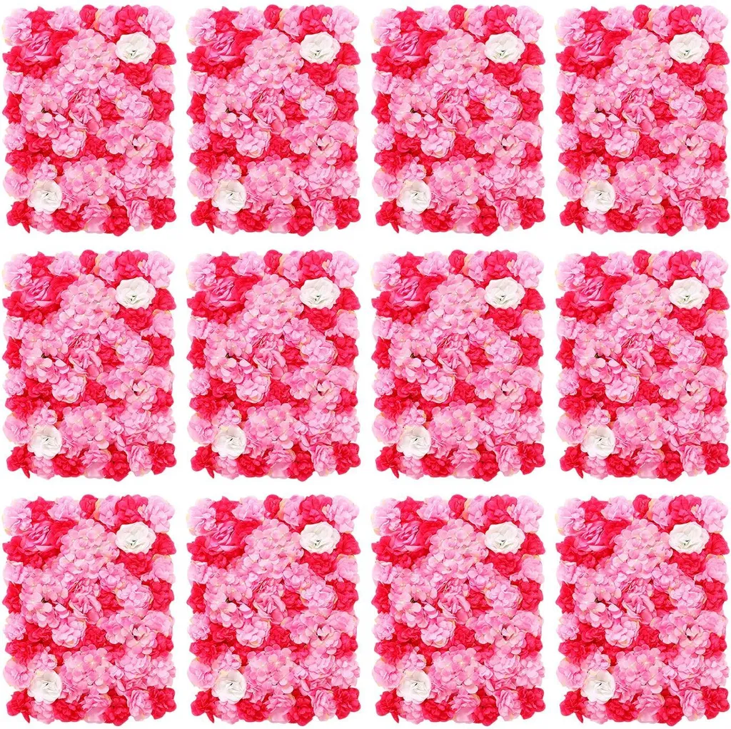 Mur végétal artificiel rose avec fleurs de soie pour déco intérieure