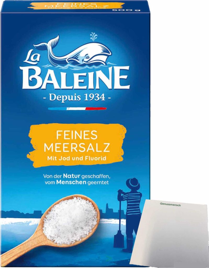 La Baleine Meersalz fein mit Jod & Fluorid (500g Packung) + usy Block
