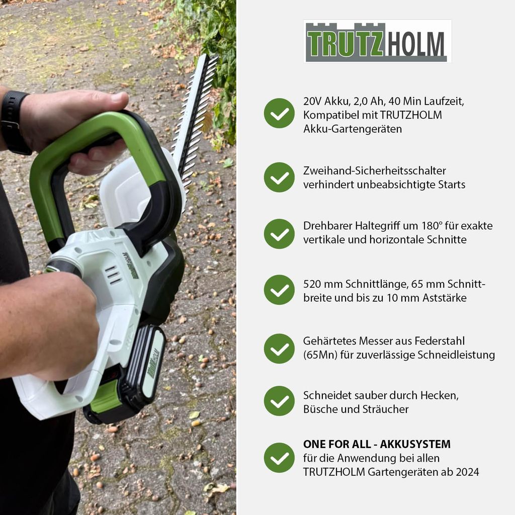 Akku Heckenschere Profi 21V | 51cm Schnittlänge, 15mm Zahnabstand | Kabellos Für Hecken & Sträucher