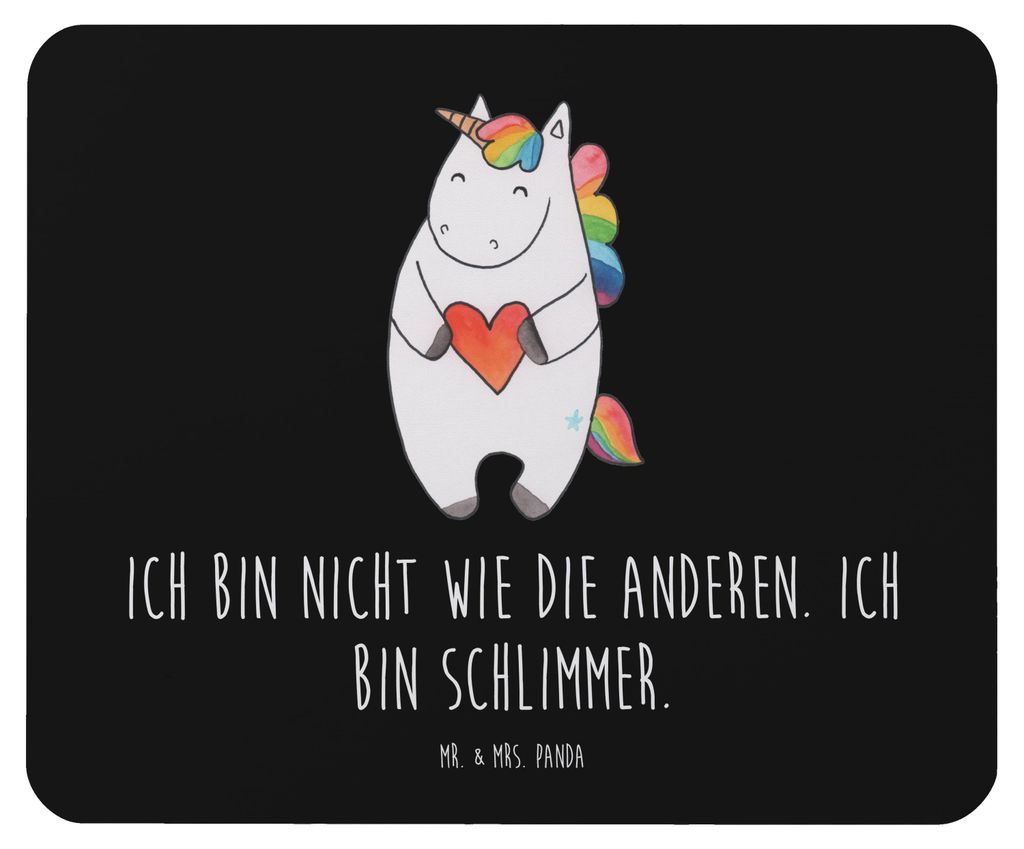 Mr. & Mrs. Panda Mouse Pad Einhorn Herz - Schwarz - Geschenk, pc mauspad, Mousepad, Unicorn, gummi, Freundin, Einhörner, Schlimm