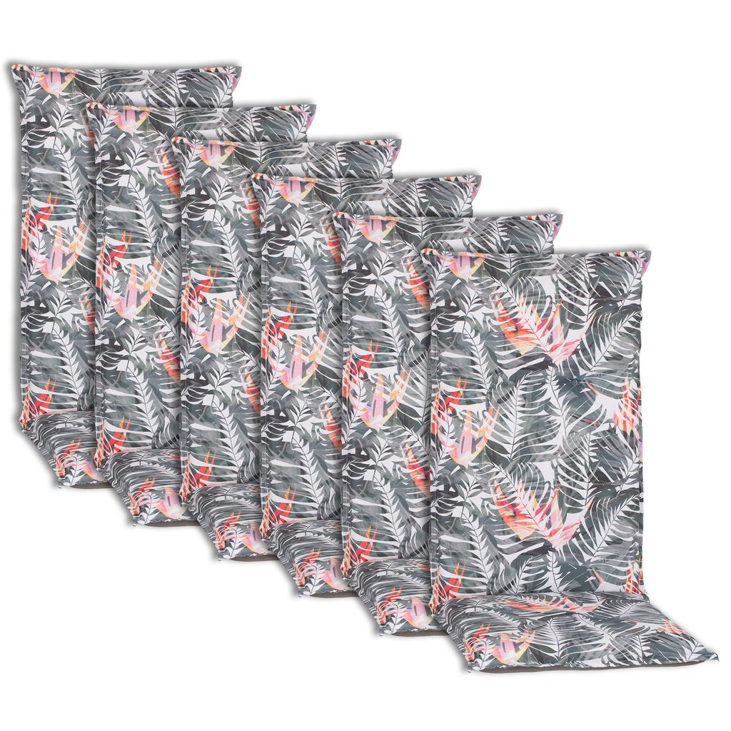NYVI Hochlehner Auflagen Piemont 6er Set - 118x46x8 cm Paradiesvogelblume - Extra Starker 8cm Sitzpolster - Gartenmöbel Auflagen mit Halteband & B...
