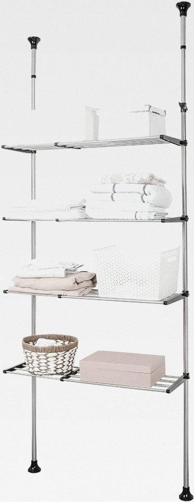 Teleskopregal für Bad mit 4 Ablagen Wäscheregal über Waschmaschine Badezimmer Platzsparer Metall Bad Regal über Toilette ohne Bohren Verstellba...