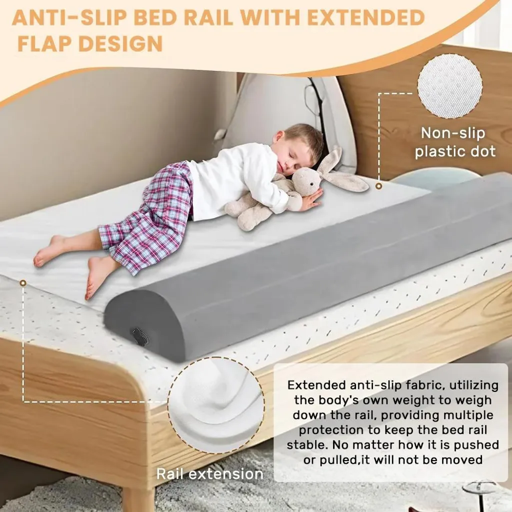 Barrière de lit de voyage gonflable grise - Protection nomade pliable - 3