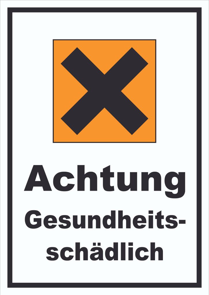 Schild Gefahrensymbol Gesundheitsschädlich Kreuz hochkant A5 Rückseite selbstklebend