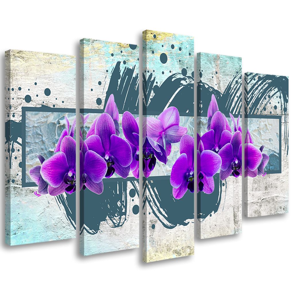 5-teiliges leinwandbild lila orchidee blumen 100x70 cm Feeby lila wandbild bereit zum aufhängen