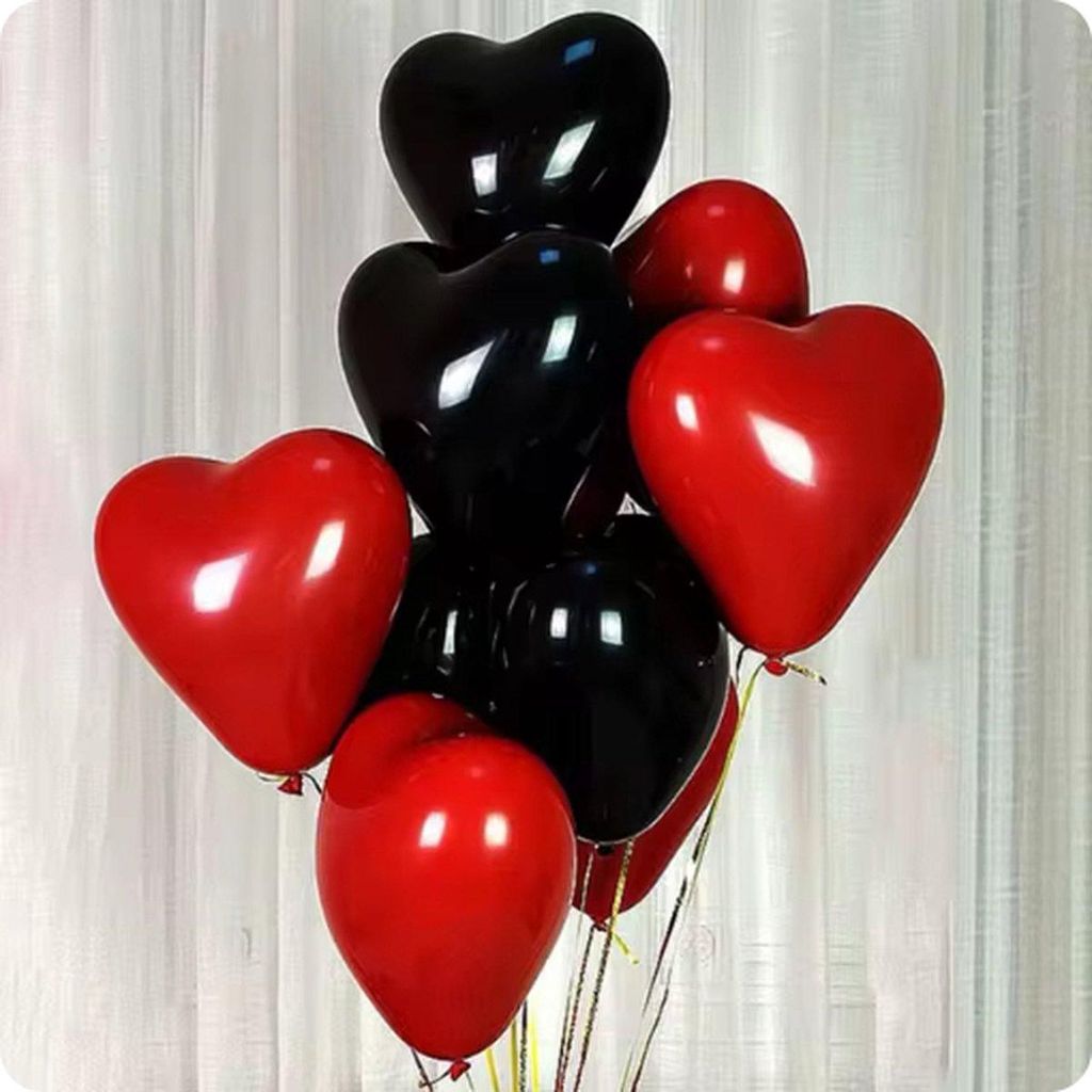 Jumadas – 10 Herzballons – Rot Schwarz – 25 cm – Valentinstag, Hochzeit, Verlobung, Hochzeit, Jahrestag – romantische Dekoration – Late...