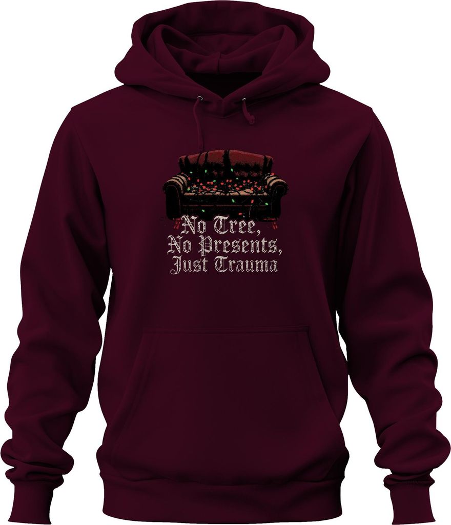 No Tree No Presents Just Trauma Weihnachten Sofa Lichterkette Uni Hoodie Kapuzenpullover, Burgundy, XL