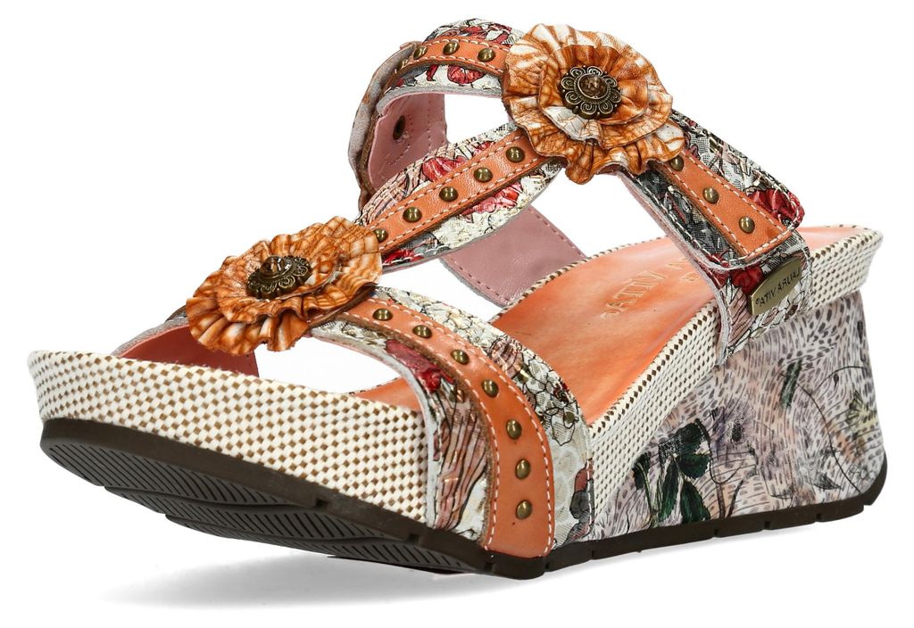 Laura Vita Damen Pantolette mit Nieten Plateau und Keilabsatz Barry 44, Größe:41 EU, Farbe:Orange