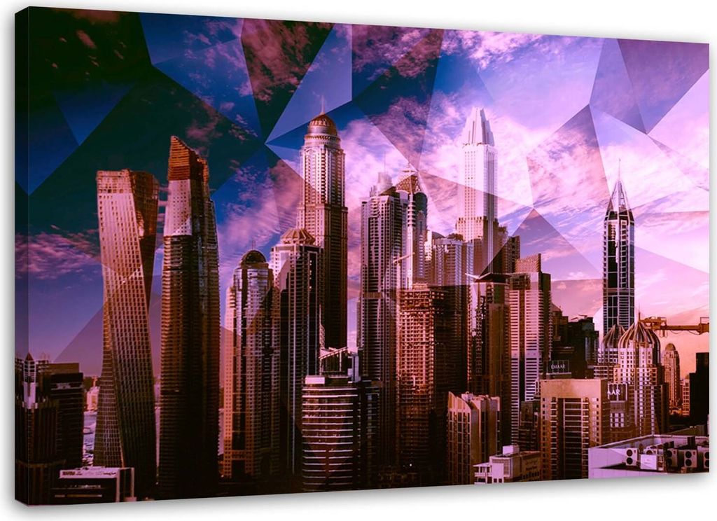 Leinwandbild geometrische stadt - violett 120x80 cm Feeby lila wandbild bereit zum aufhängen