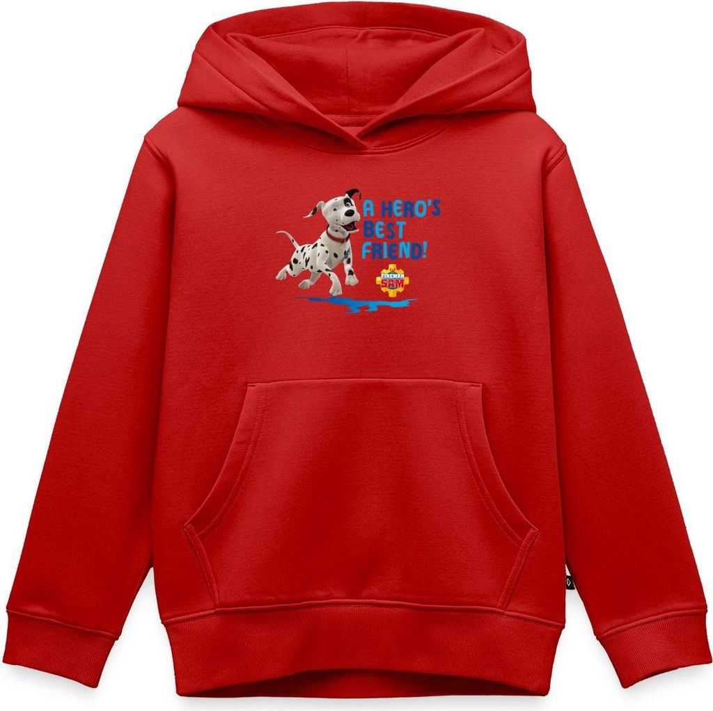 Spreadshirt Feuerwehrmann Sam Dalmatiner Schnuffi Süß Kinder Premium Hoodie, 146/152 (10 Jahre), Rot
