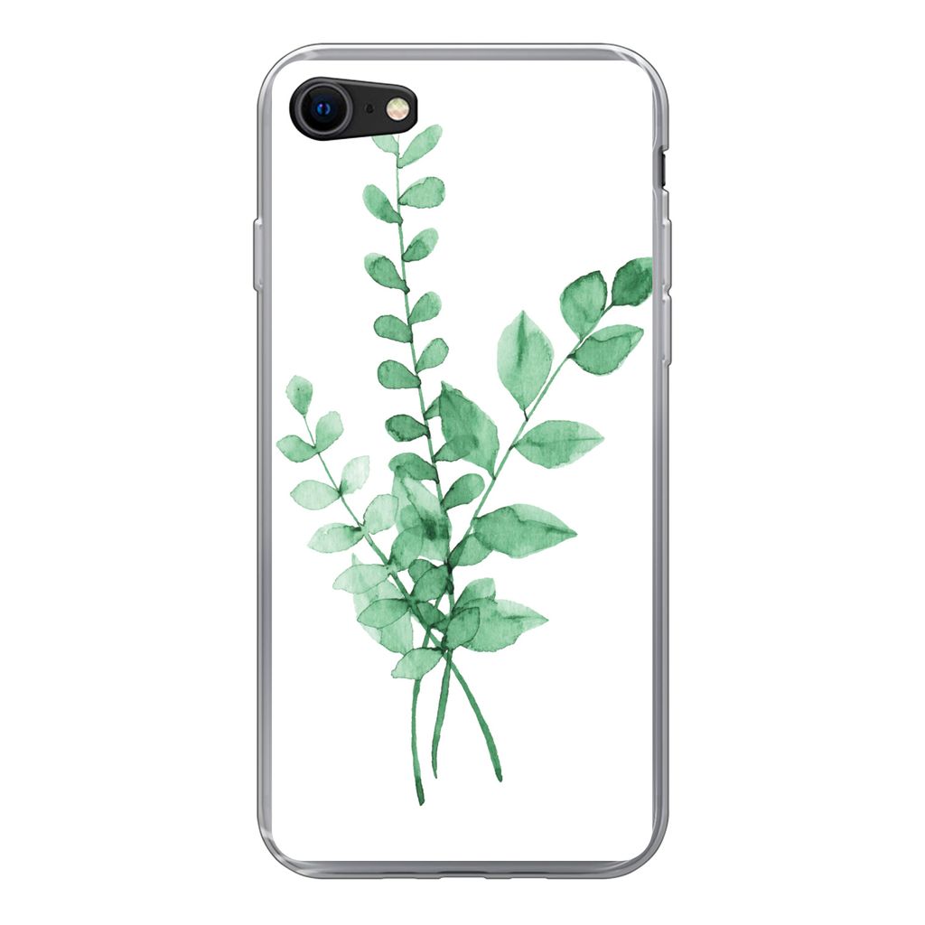 MuchoWow Handyhülle Schutzhülle Hülle für iPhone 7 Aquarelle - Blätter - Pflanzen Silikon Softcase Handy Hülle - Kartenhalter