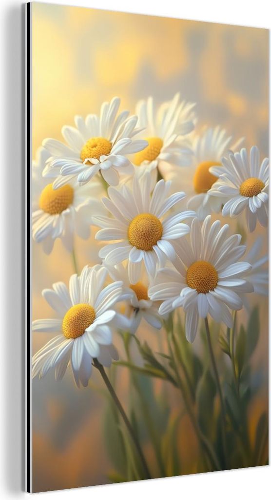 MuchoWow Wanddekoration Metall Metallbild Wandkunst 20x30 cm Gänseblümchen - Weiß - Sonnenlicht MuchoWow Aluminium Gemälde - Alu Dibond Bild