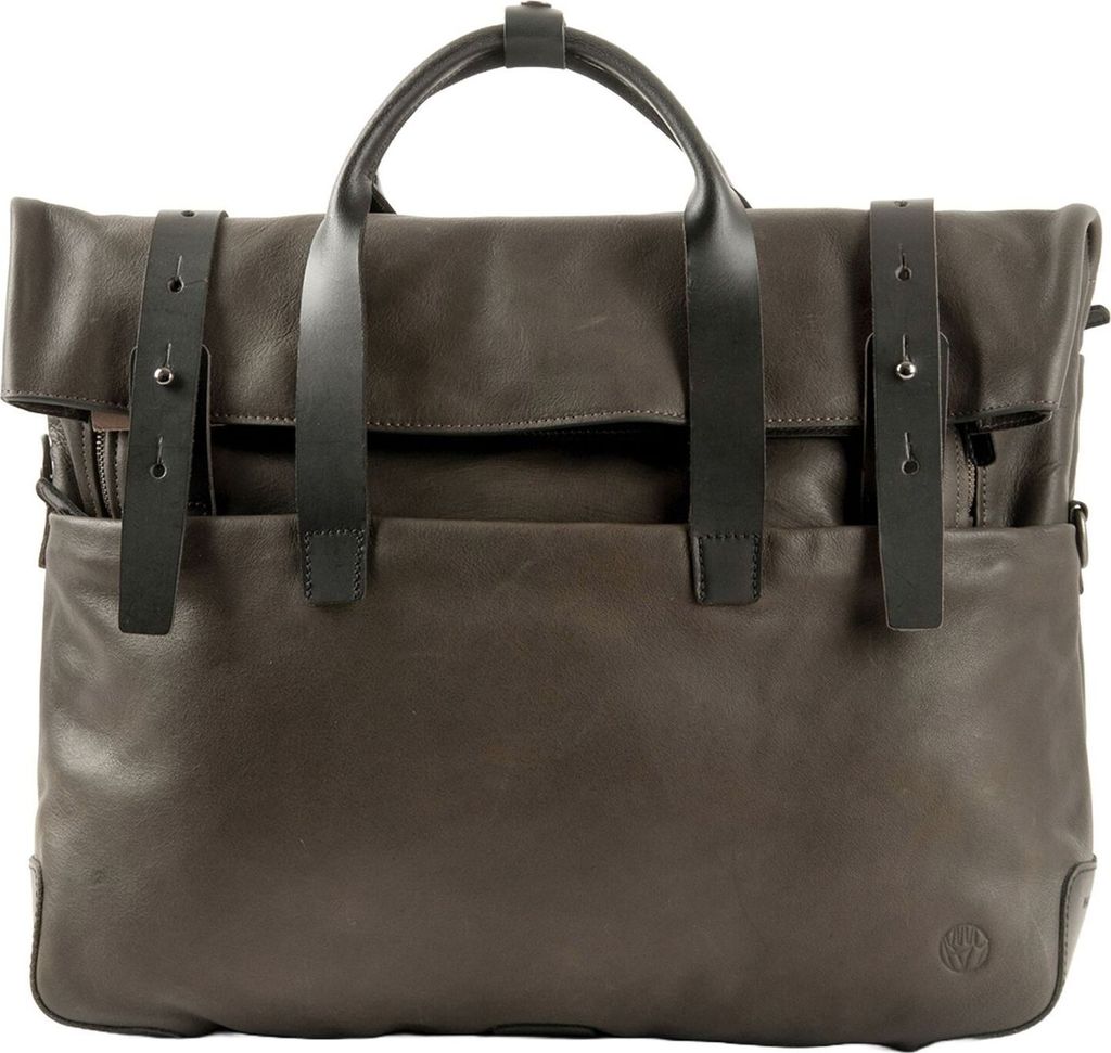 HAROLD'S Leder Schultertasche Laptoptasche mit Laptopfach Mount Businessbag Taupe dunkelbraun