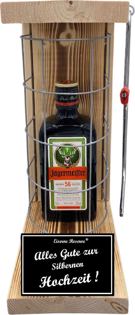 Jägermeister - Alles Gute zur Silbernen Hochzeit - Eiserne Reserve Gitterkäfig Bier Geschenk zur Silbernen Hochzeit