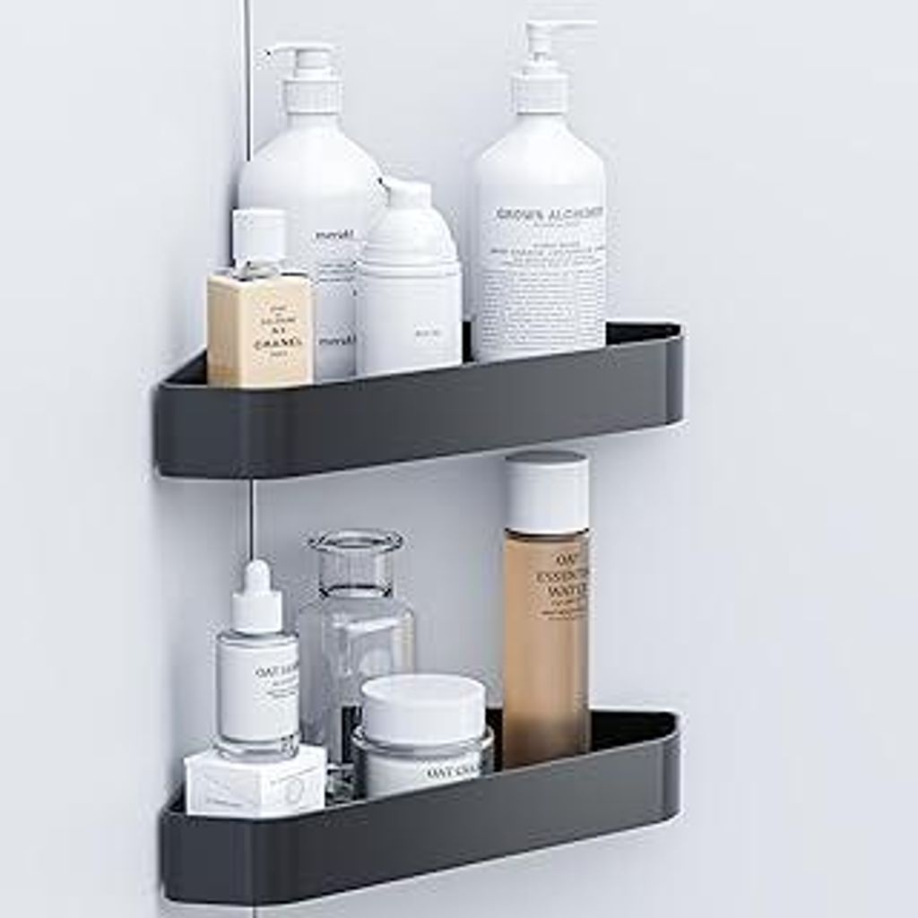 Aikzik Duschablage Ohne Bohren-2 Stück Badezimmer Organizer Eckablage, Duschregal für dusche aufbewahrung Shampoo und Duschgel, Schwarz
