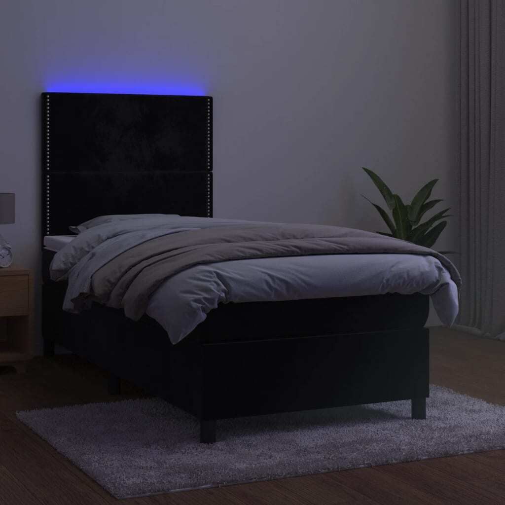 The Living Store Boxspringbett mit Matratze & LED Schwarz 80x200 cm Samt