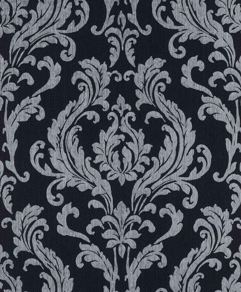 Casa Padrino Barock Vliestapete Schwarz / Weiß - Barockstil Wohnzimmer Tapete mit elegantem Muster - Wanddeko im Barockstil - Tapeten im Barocksti...