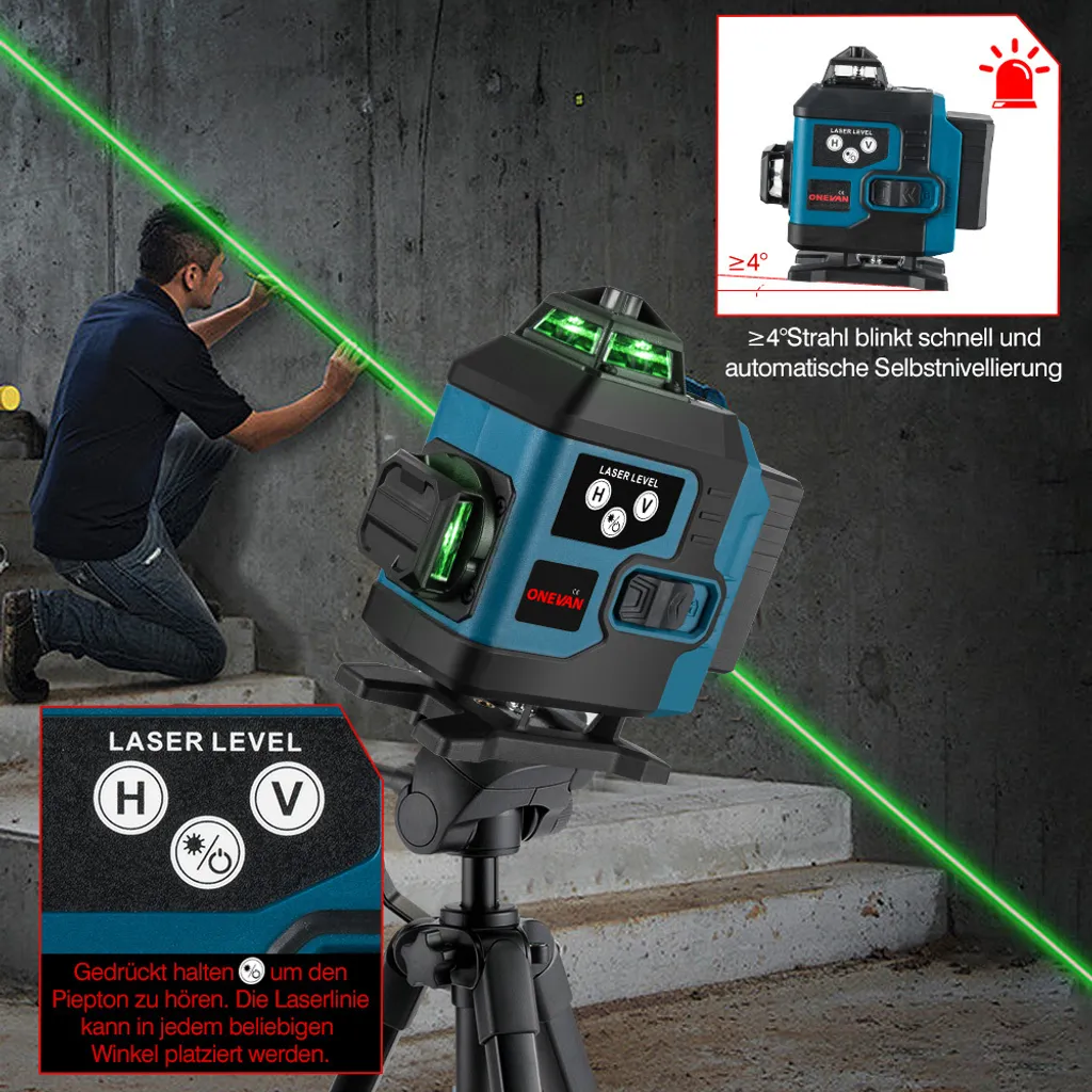 Laser de chantier 4D pour carrelage et pose de cloisons 16 lignes vert - 9
