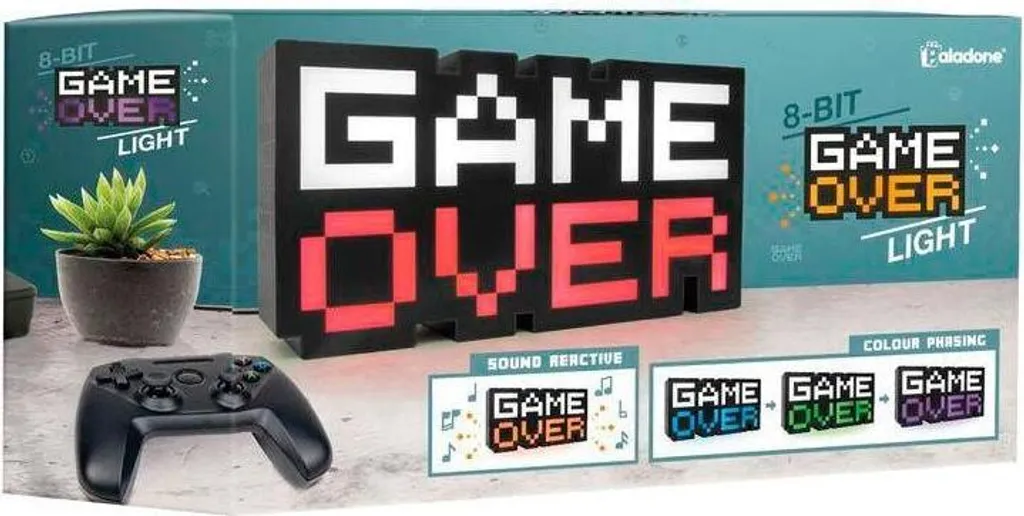 Lampe Game Over 8 bits design rétro avec éclairage LED multicolore