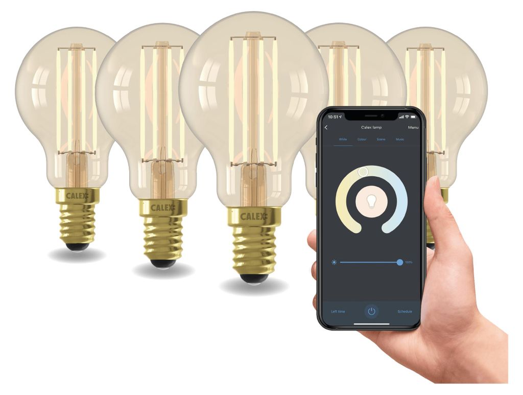 Calex Smart LED Lampe, E14, P45, Gold Filament, warmweißes Produktbild 