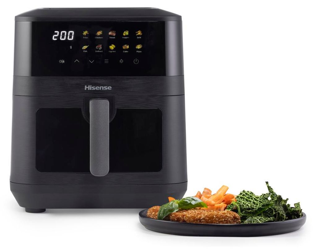Hisense HAF2100DCD Heißluftfritteuse, 8 Liter, 2100 W, 10 voreingestellte Programme, Heißluftzirkulationssystem, Schwarz
