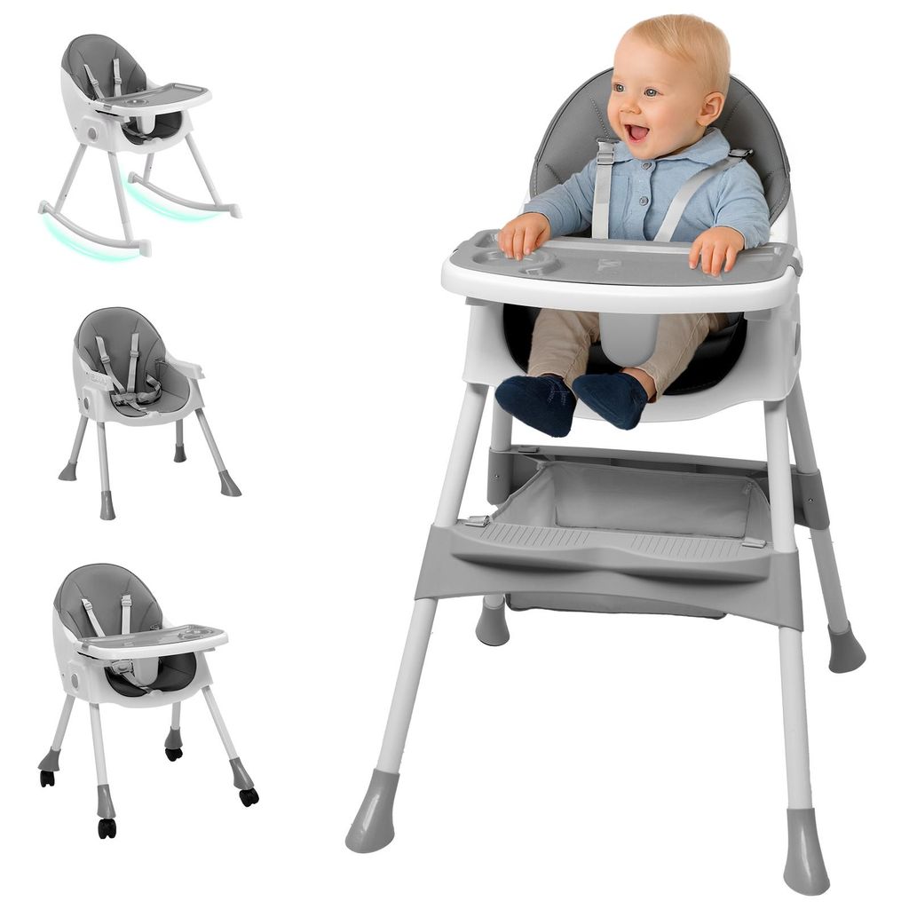 FCH Hochstuhl Baby 3-in-1 Baby Stuhl - Kinderhochstuhl - Klappbarer Esszimmerstuhl, Kinderwagen - Mitwachsstuhl und Babystuhl für Neugeborene-Grau