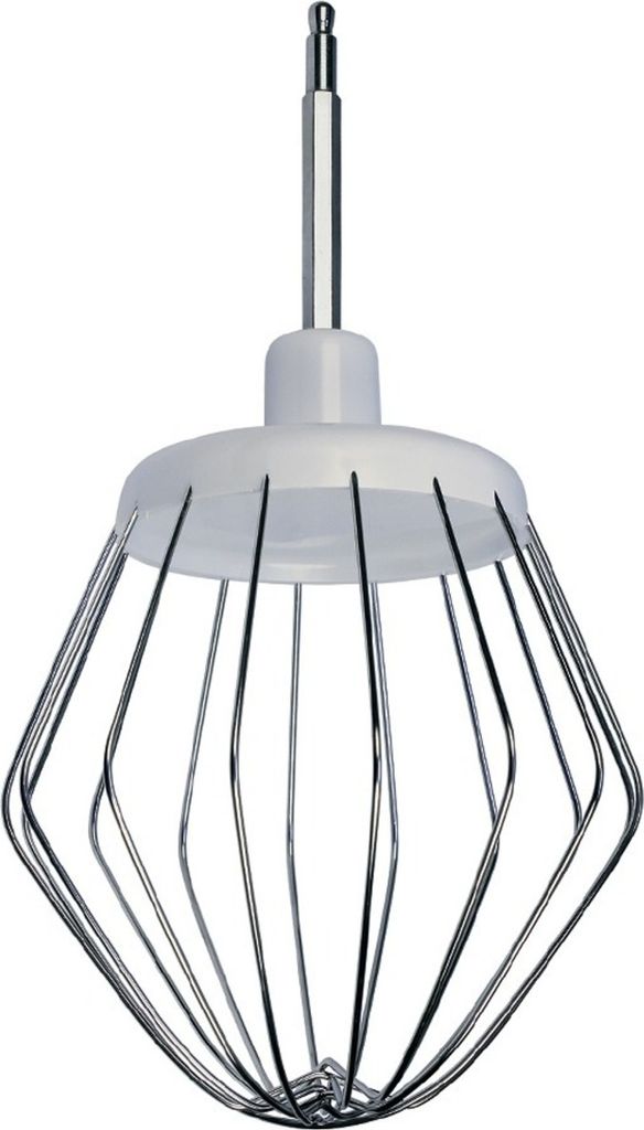 A close-up studio shot of a kitchen mixer whisk attachment.