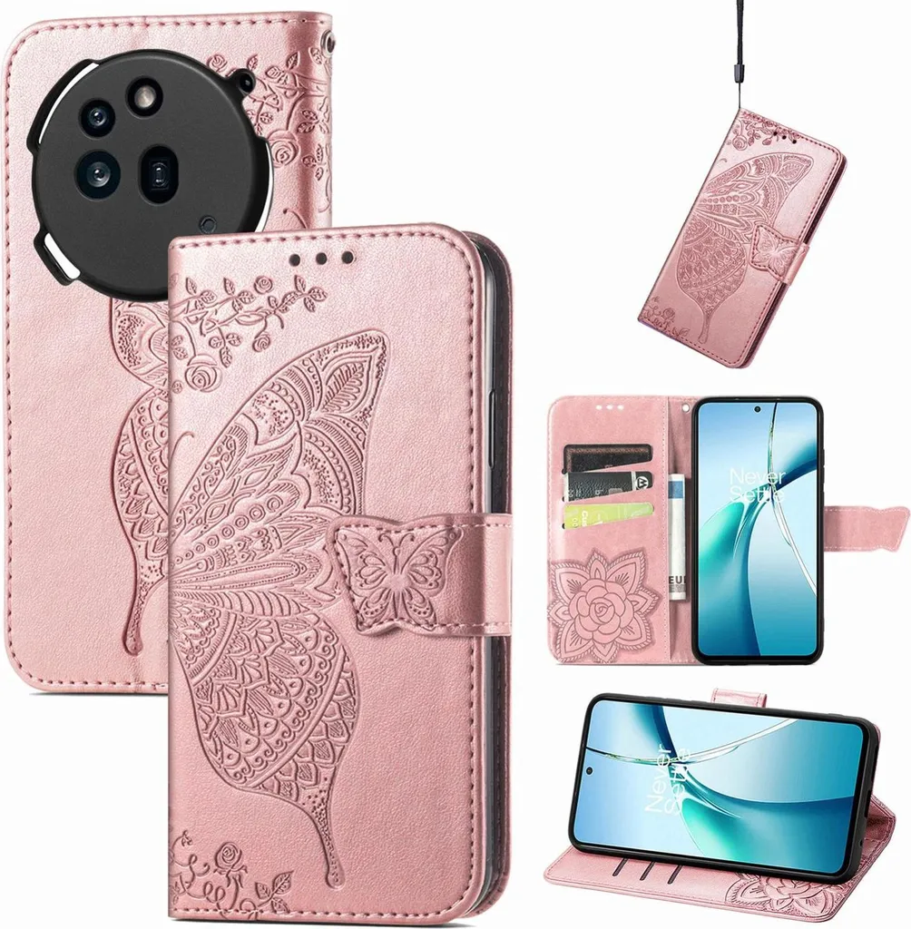 Custodia Cellulare Nothing Phone 3a Pro Portafoglio Farfalla Rosa