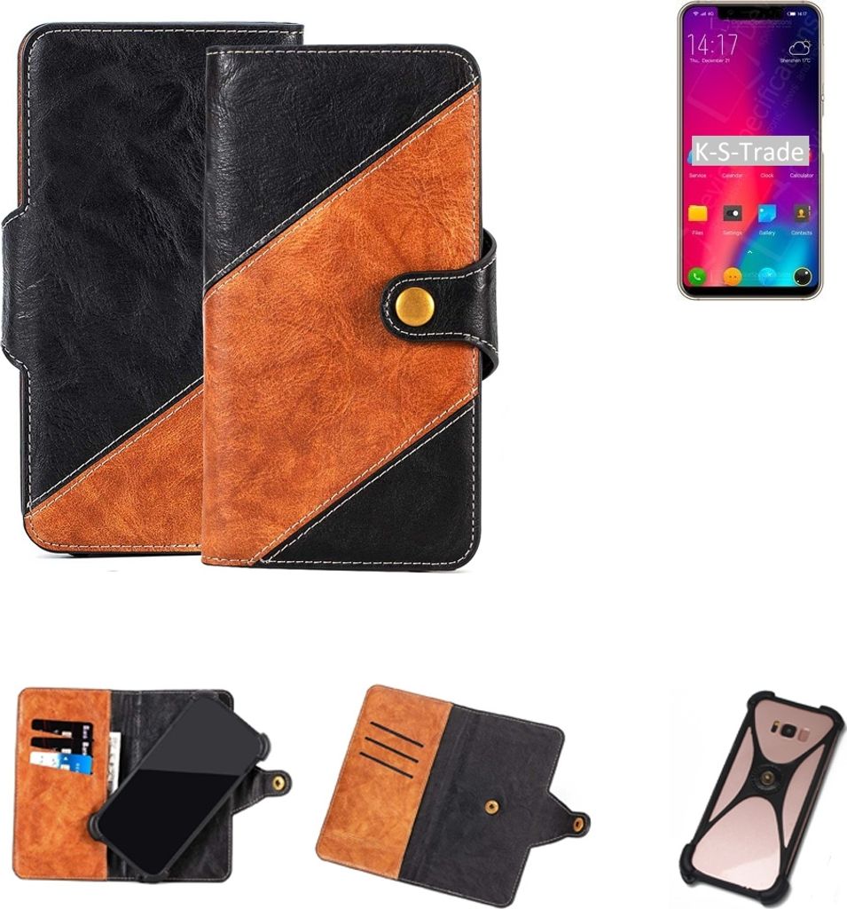 K-S-Trade Handyhülle Schutzhülle Bookstyle Case Wallet-Case kompatibel mit Elephone A4 Handy Cover Bumper Klapphülle schwarz hellbraun 1x