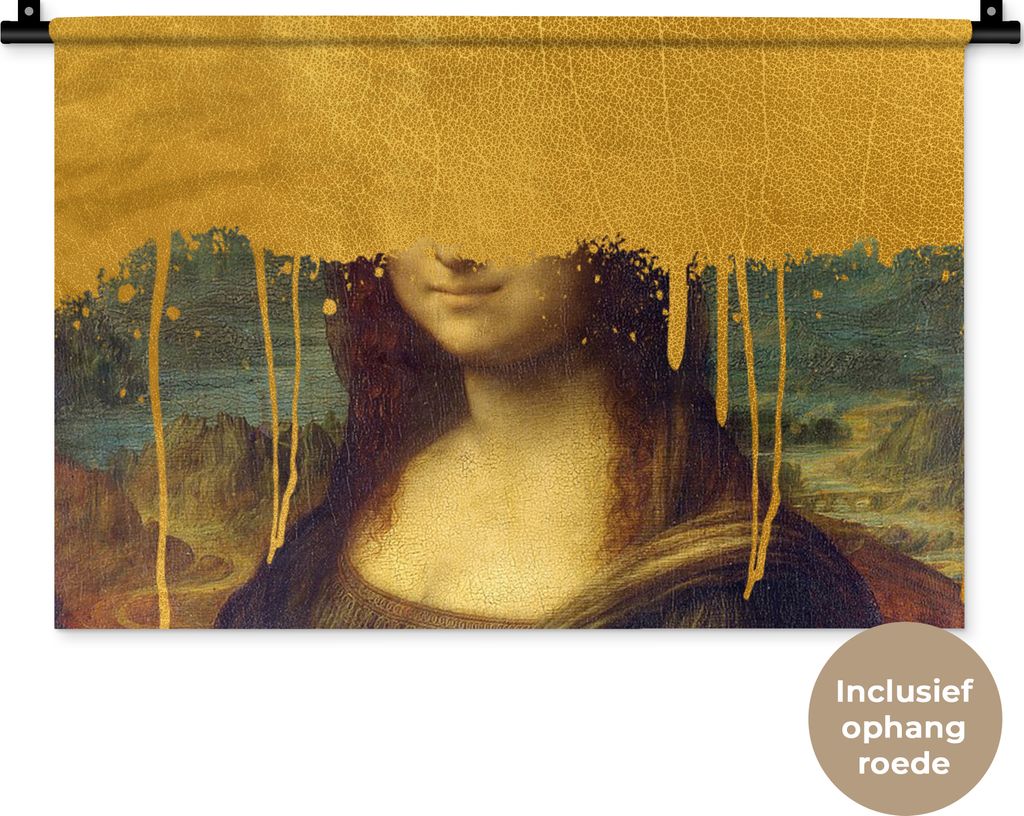 MuchoWow Wandteppich Wandbehang Mona Lisa - Gold - Da Vinci 60x40 cm Tapisserie Dekoration Wandtuch - Wanddekorationen