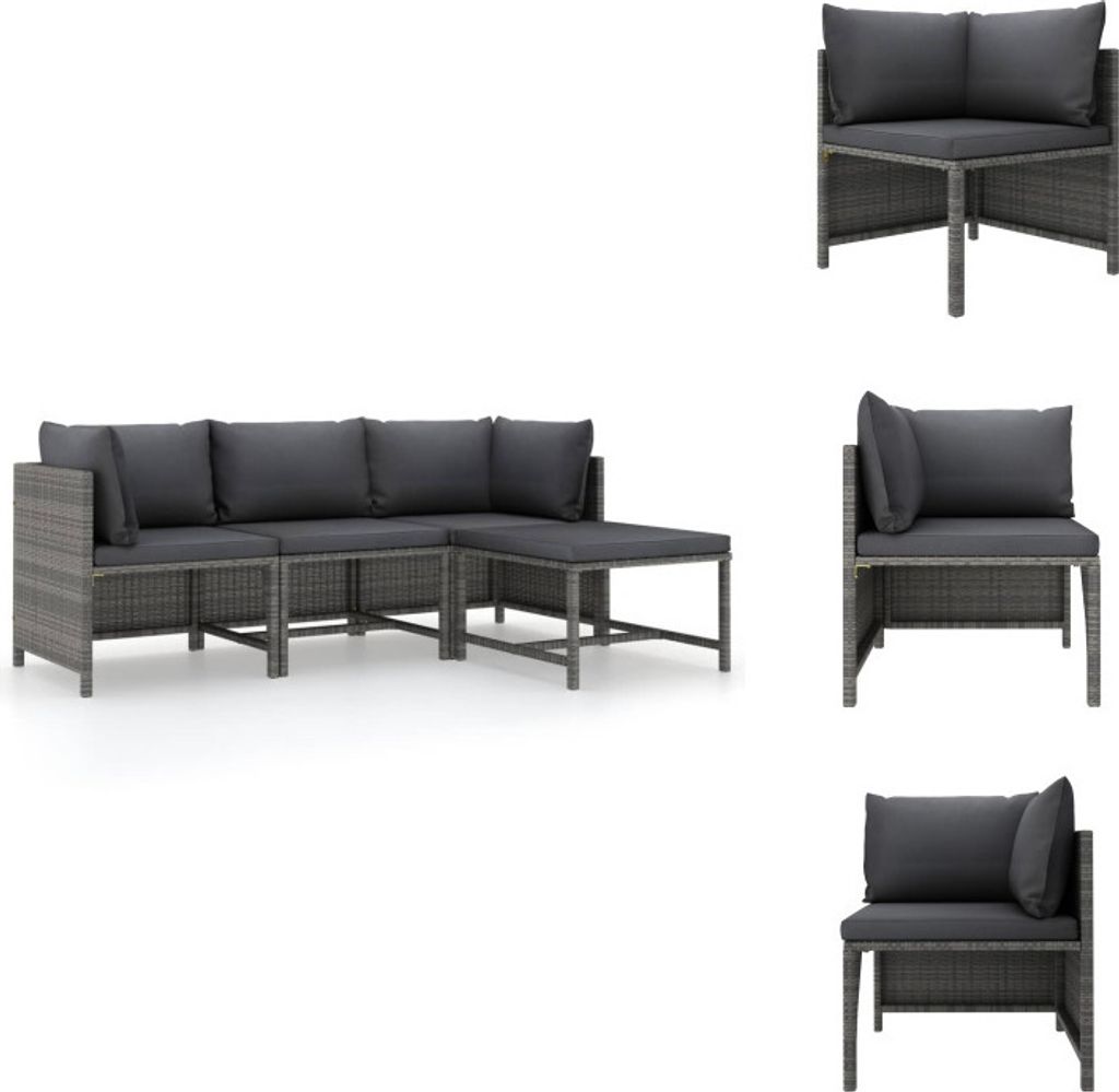vidaXL 4-tlg. Garten-Lounge-Set mit Kissen Poly Rattan Grau - Gartensofaelemente