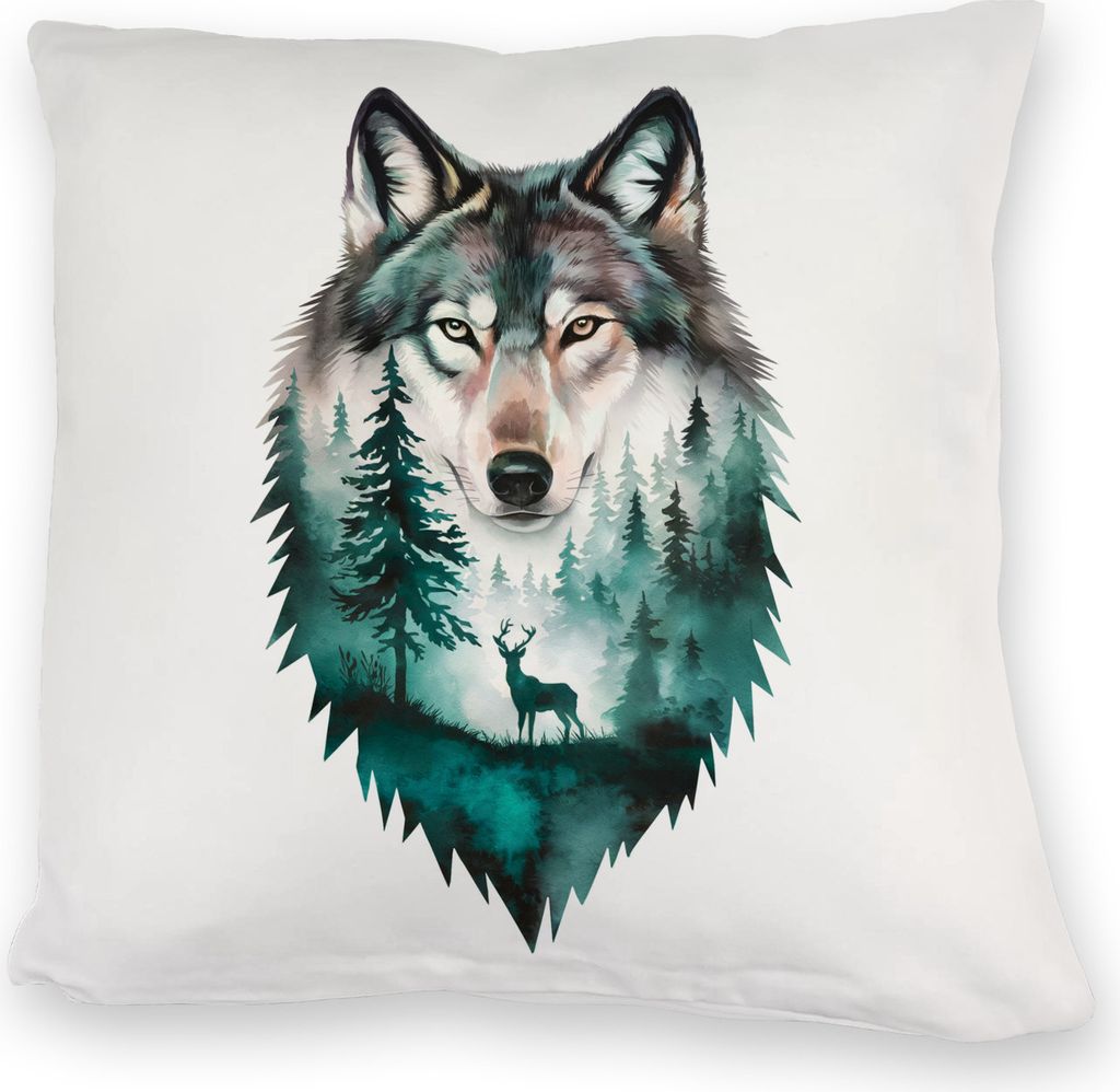 Naturfreunde Kuschelkissen Wolf Wald Hirsch Design