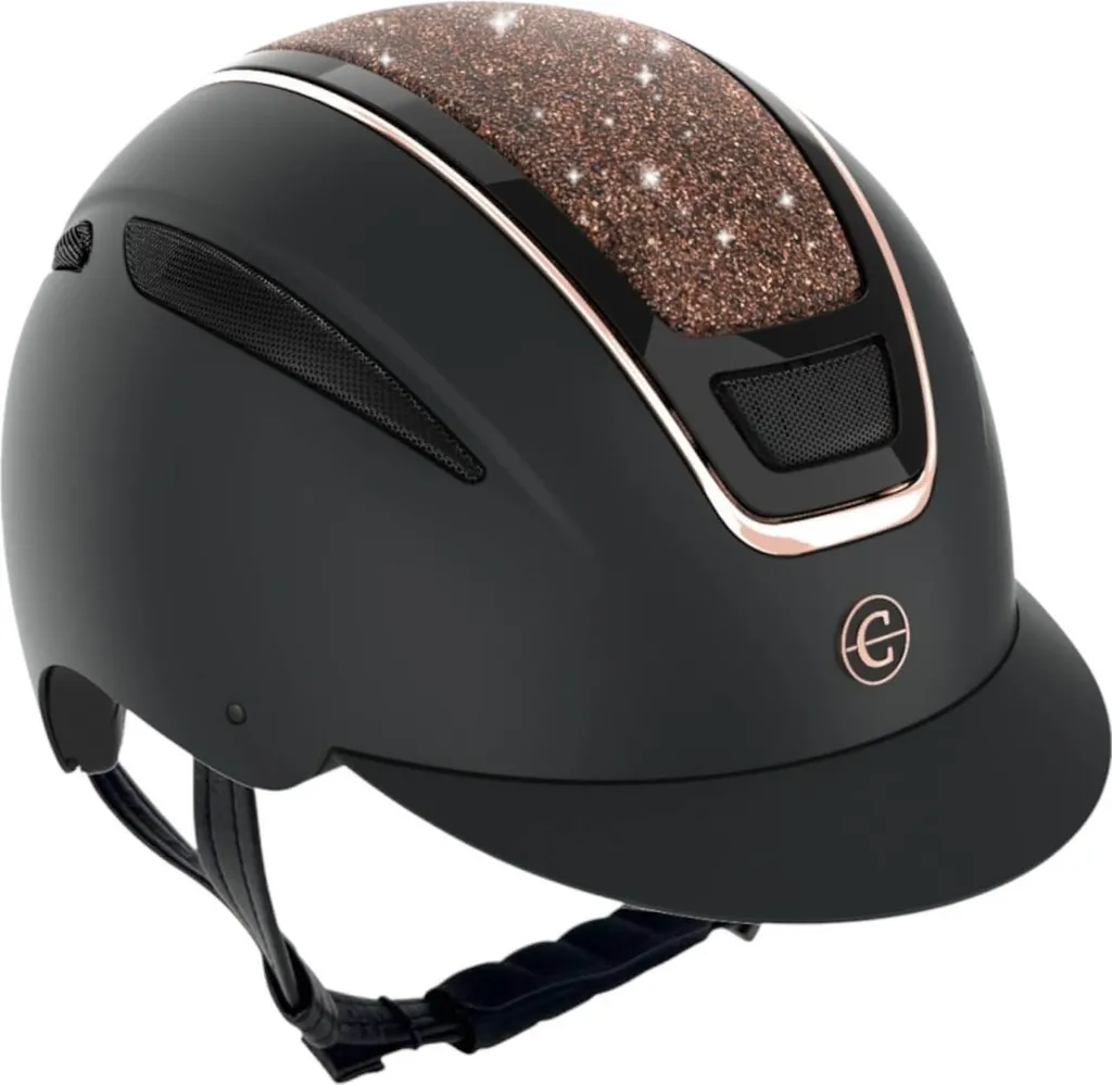 Casque d'équitation idéal pour concours Covalliero Elite noir et or rose