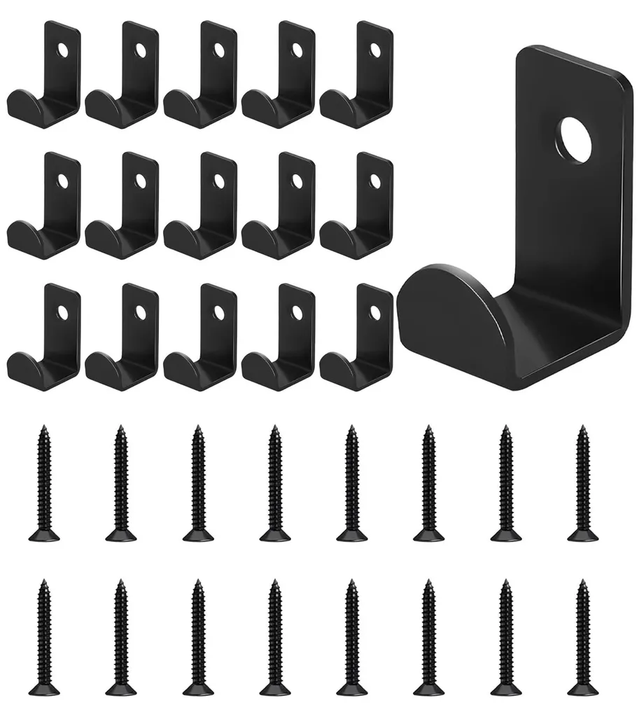 Patères en Métal Noir Mat à Fixer au Mur pour Sacs et Manteaux - 16 Pcs