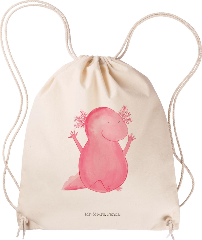 Mr. & Mrs. Panda Baumwollbeutel Axolotl Hurra - Transparent - Geschenk, stoffbeutel kordel, rucksack mit, Lurch, Jutebeutel, Beutel, Motivation, Tu...