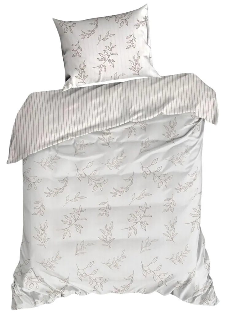 EUROFIRANY Housse de Couette 140x200 en Satin de Coton Beige à Feuilles