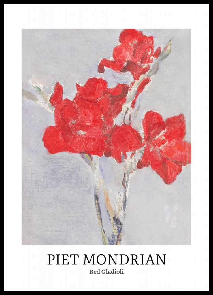 Plakat 50x70cm Design Rote Gladiolen, Mondrian Vintage für das Wohnzimmer