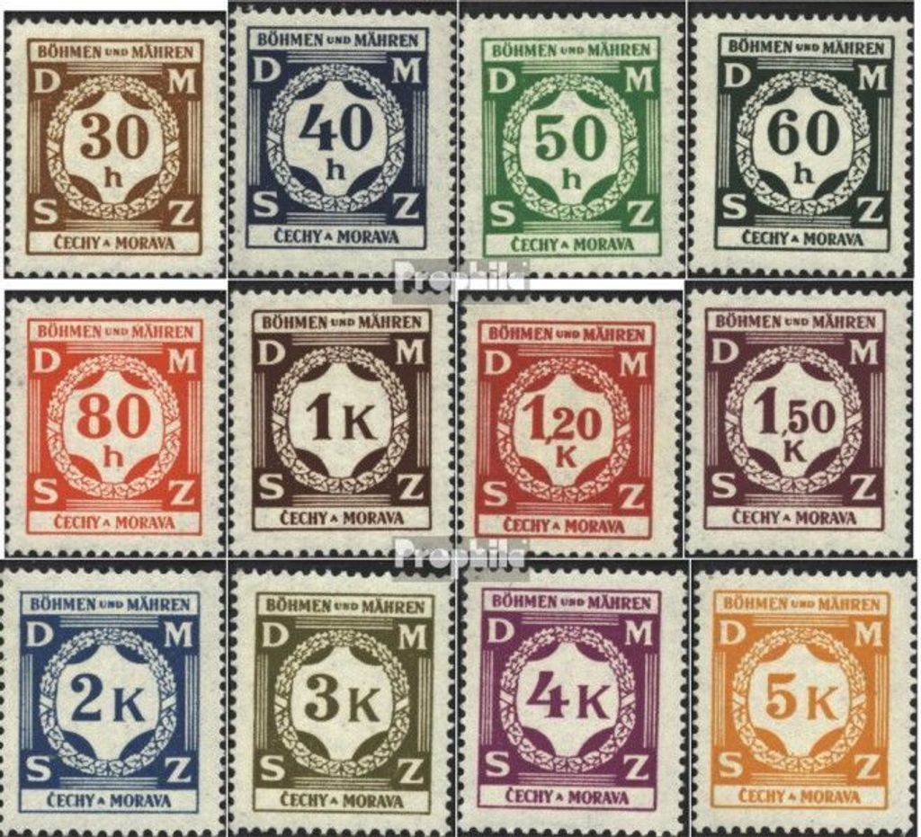 Briefmarken Böhmen und Mähren 1941 Mi D1-D12 (kompl.Ausg.) gestempelt Ziffer