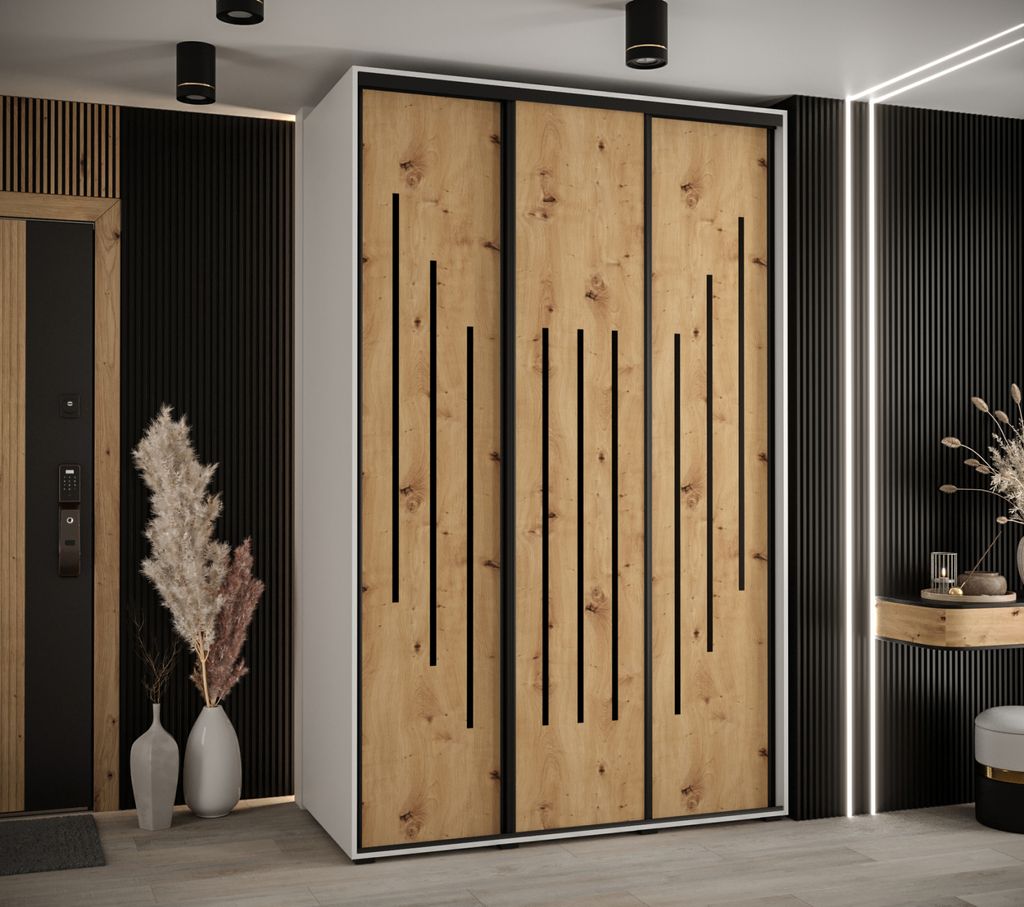 Kleiderschrank YVONA 8 - 160/60 cm, weiß / Eiche handwerklich / schwarz