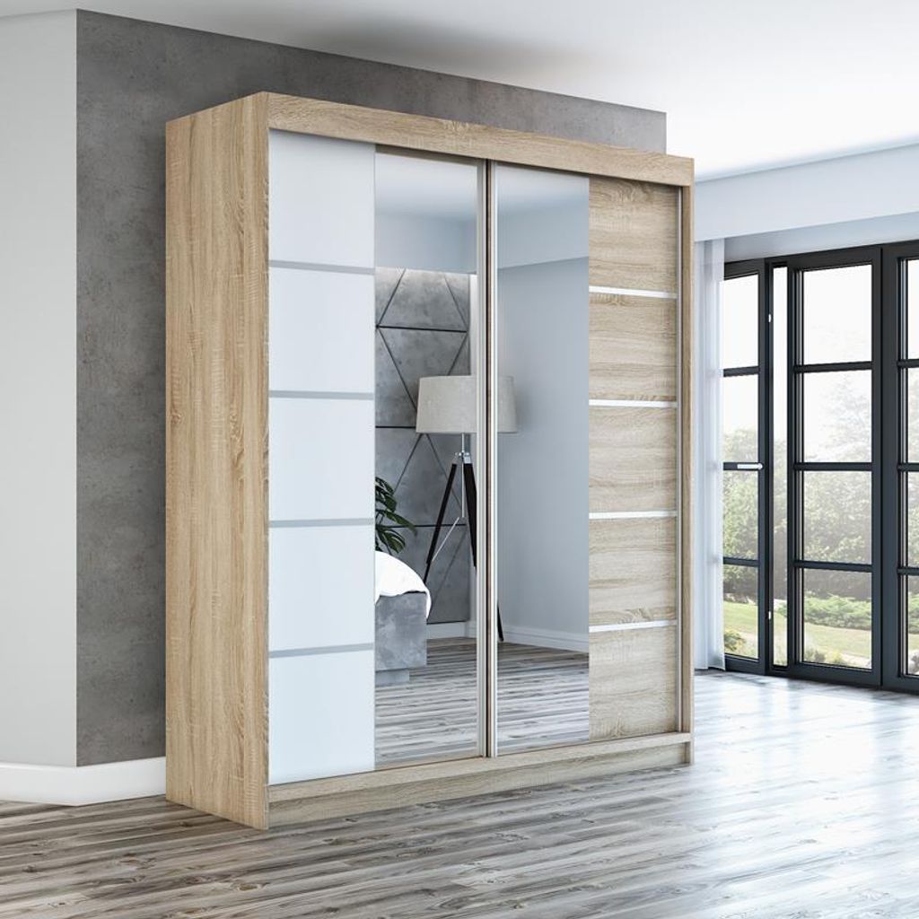 Schwebetürenschrank Kleiderschrank ERA 180 cm Schrank Garderobe Spiegel.Verschiedene Farben (Weiß, Schwarz, Somona). Möbel vom Hersteller!