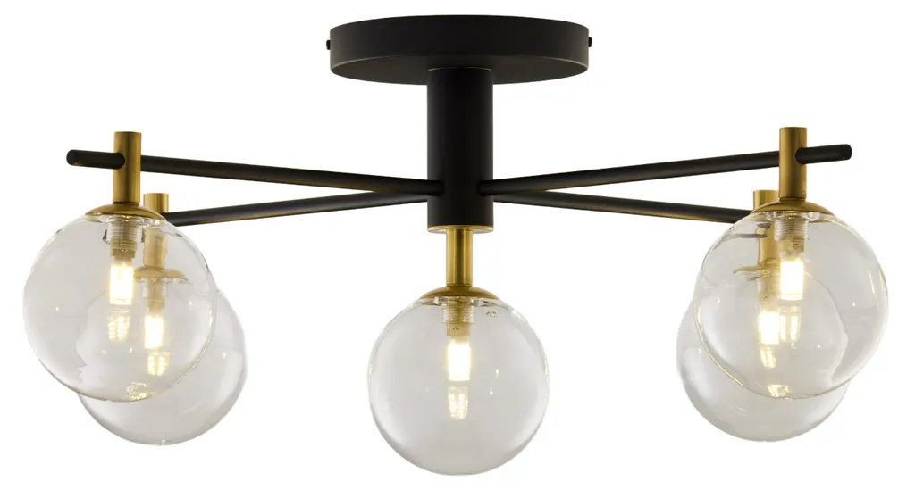 Grand Plafonnier Design en Métal FIGARO - Lustre Moderne Noir et Doré 5xG9