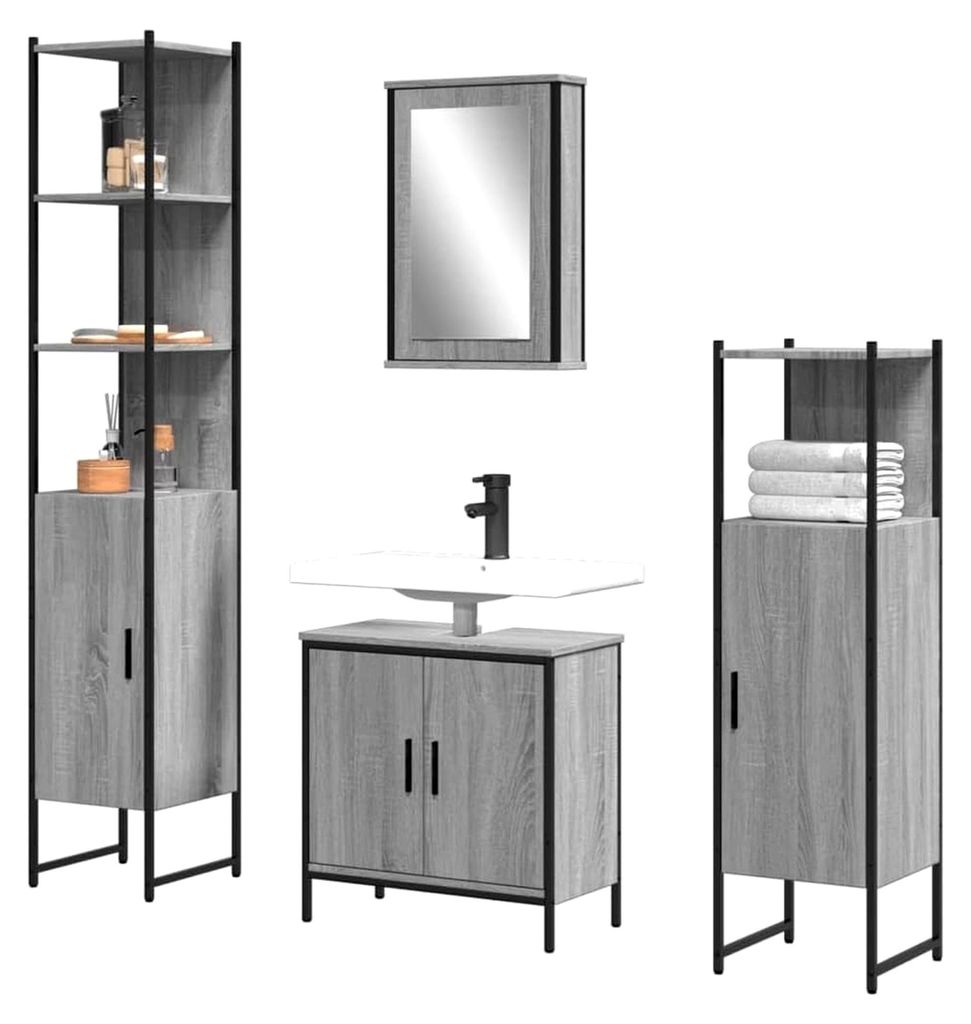 4-teiliges Badmöbel-Set Grau Sonoma