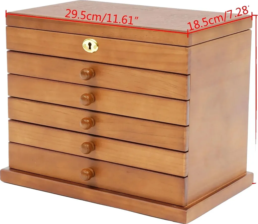 Portagioie, 6 cassetti, specchio integrato, marrone