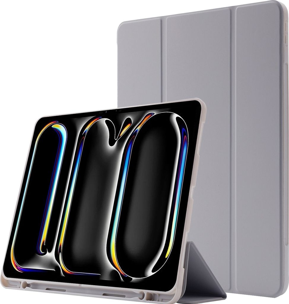 Mobigear Tri-Fold Gel iPad Pro 13 Zoll (2025) Hülle TPU,Kunstleder Klapphülle + Stifthalter - Grau