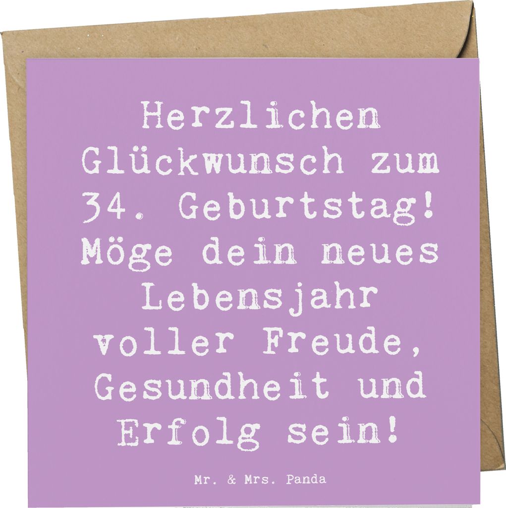 Mr. & Mrs. Panda Glückwunschkarte Spruch 34. Geburtstag - Lavendeltraum - Geschenk, Herzlichen Glückwunsch, Sprüche, Klappkarte, Grußkarte, Geb...