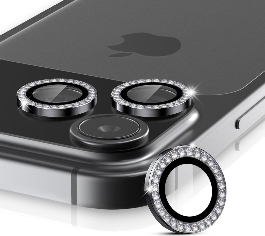 Kamera Linsenschutz Glas Set mit Schmucksteinen für Apple iPhone 17 Pro Schutzglas Camera Linse Panzerfolie 9H Schwarz